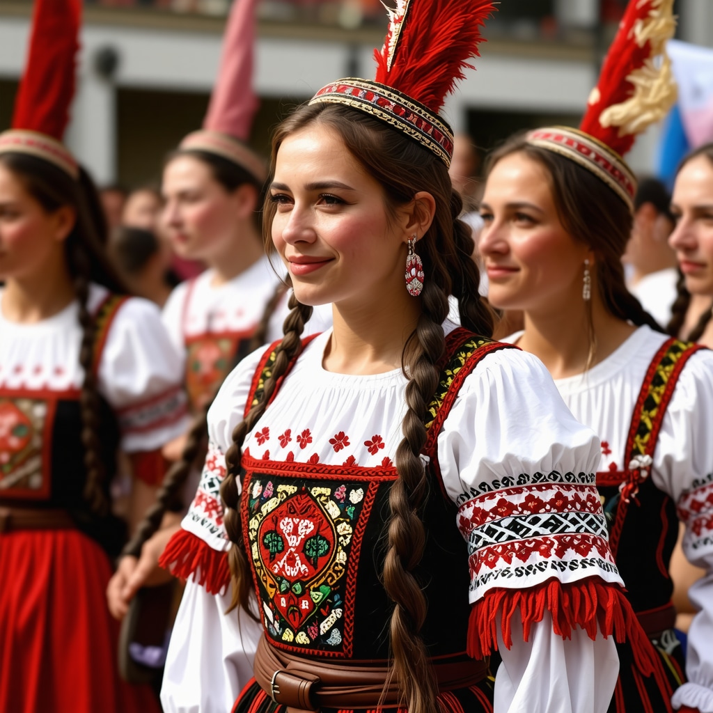 Festival tradițional balcanic cu costume tradiționale și activități culturale vibrante