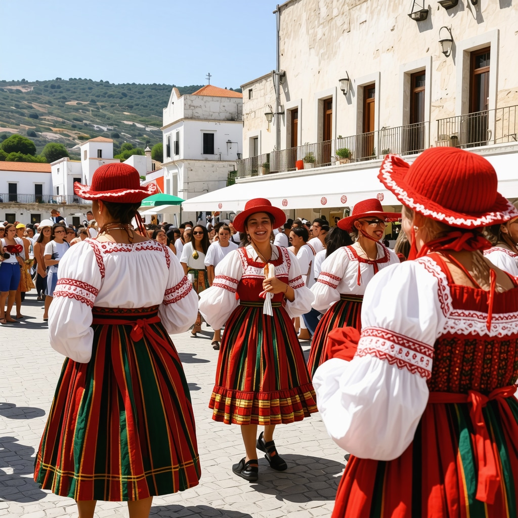 Scenă vibrantă dintr-un festival tradițional balcanic cu costume colorate și dansuri populare
