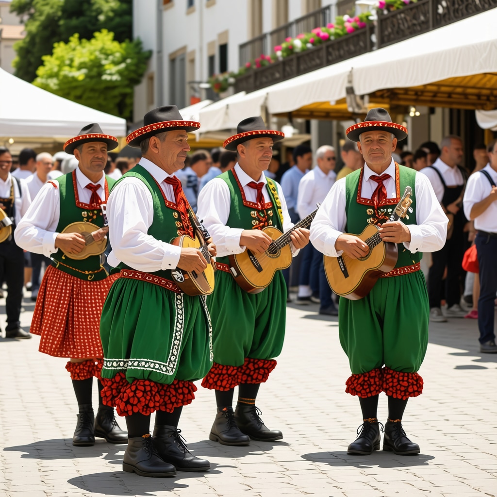 Festival croat plin de culoare cu muzicieni și oameni în costume populare