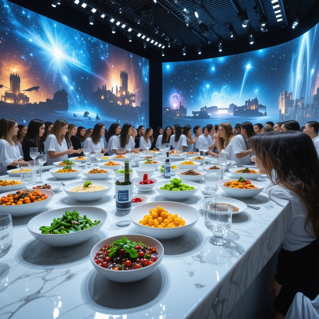 Tourists experiencing traditional Greek gastronomy enhanced by augmented reality technology in Patras, Greece.