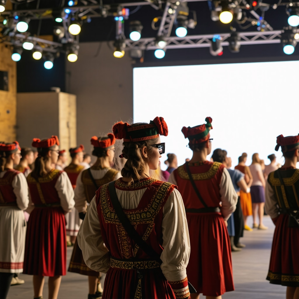 A lively Balkan festival combining traditional costumes with digital technology and augmented reality.