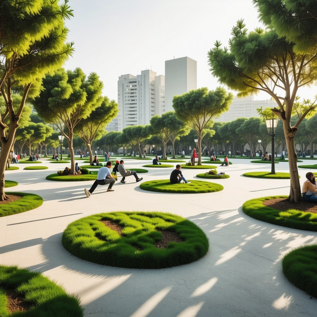 Panoramic view of Parcul Goleni in Tirana, showcasing modern, eco-friendly design with smart technology elements
