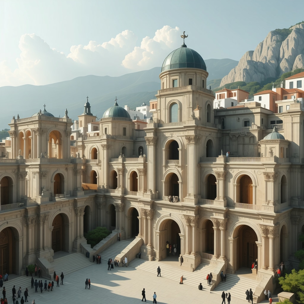 Futuristic view of Patras with digital augmented reality and smart sensors highlighting cultural tourism innovations