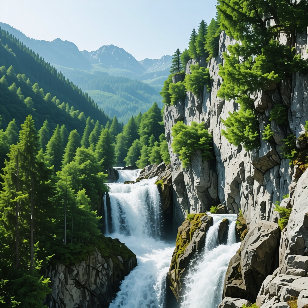Peisaj montan cu păduri și cascade în Balcani, ideal pentru aventuri
