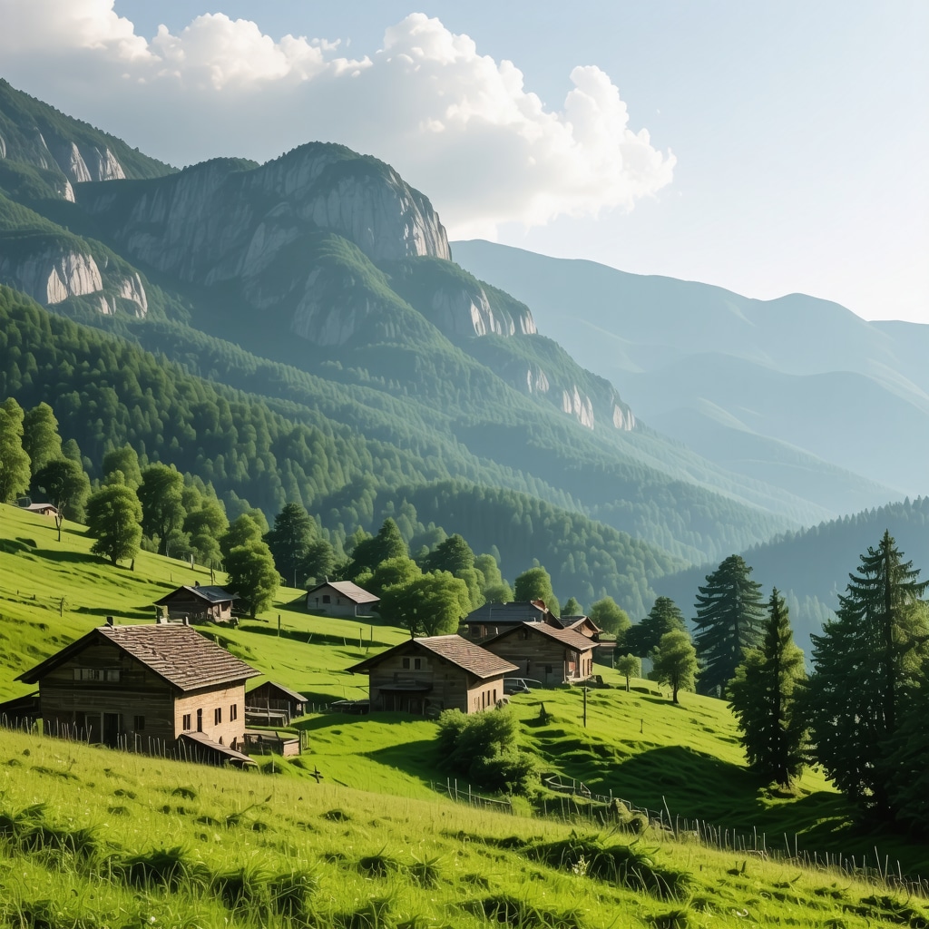 Sat montan tradițional în Balcani, înconjurat de peisaje alpine și obiceiuri locale