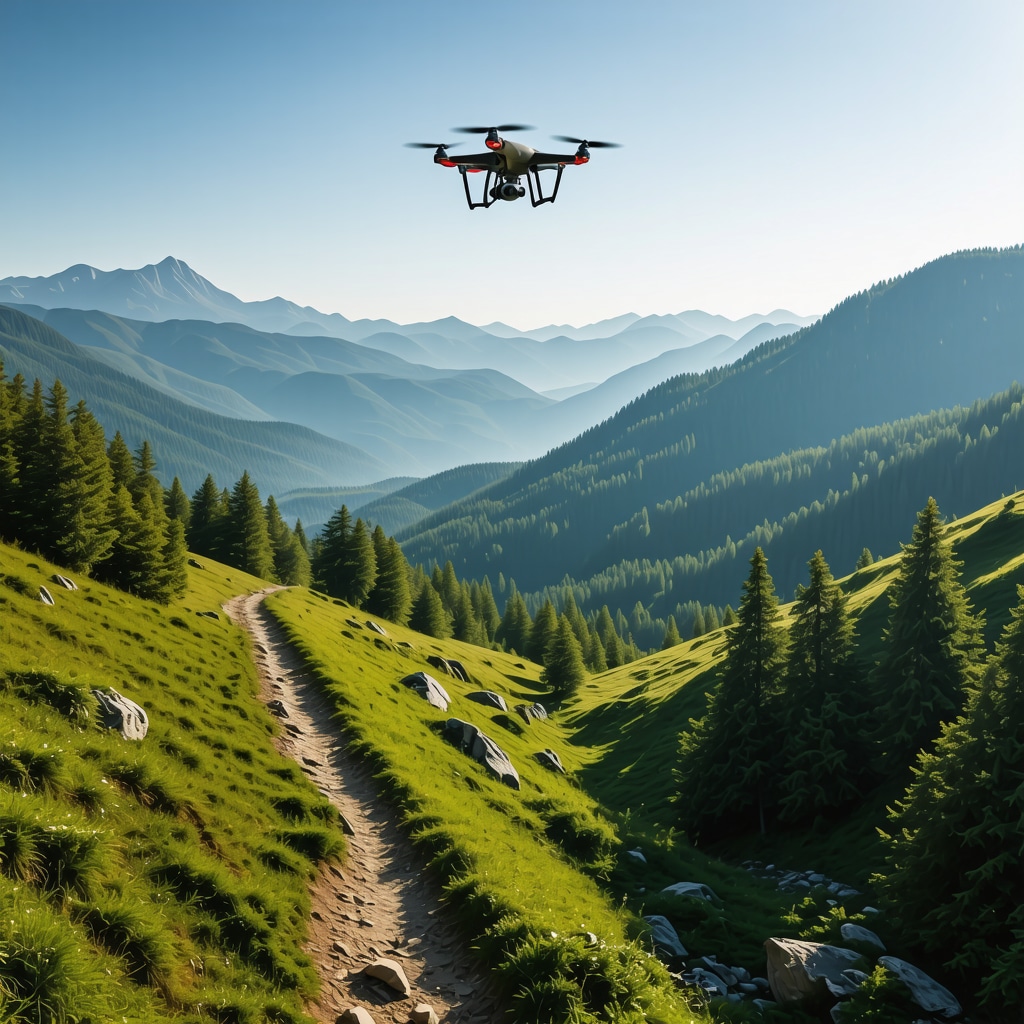 Drone capturing scenic landscapes of mountain trails in Brezovica, 2025