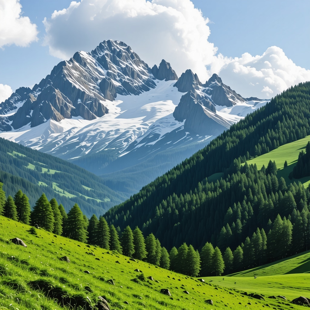 Beautiful mountain scenery in Macedonia with lush green valleys and snow peaks