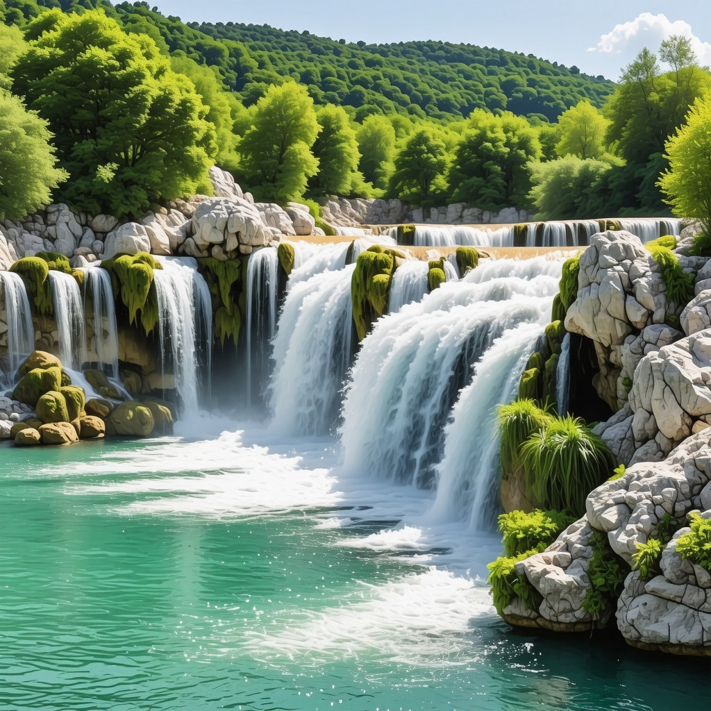 Waterfall and lush greenery in Krka National Park, Croatia