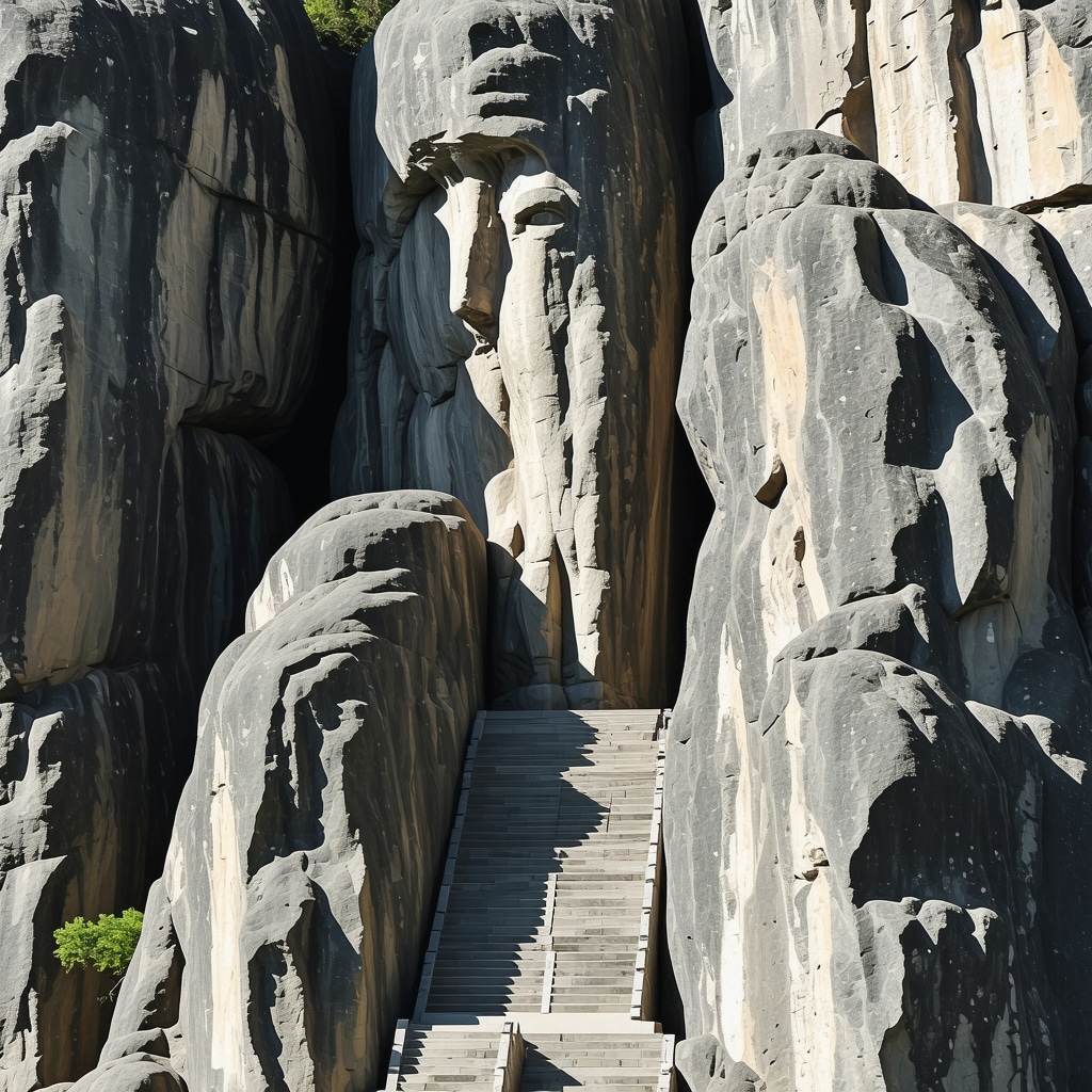 Majestic Meteora rocks with spiritual symbols and local festival scenes