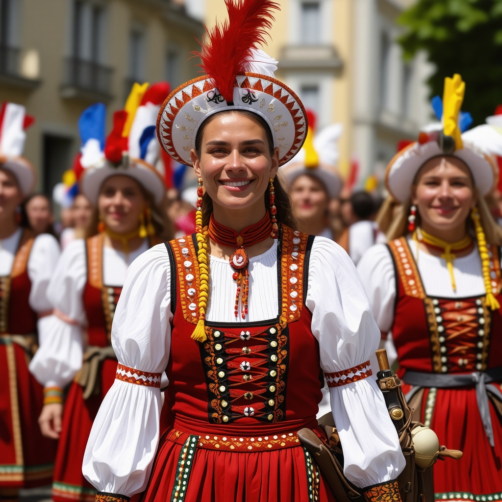 Colorful Balkan festival with traditional costumes and dances