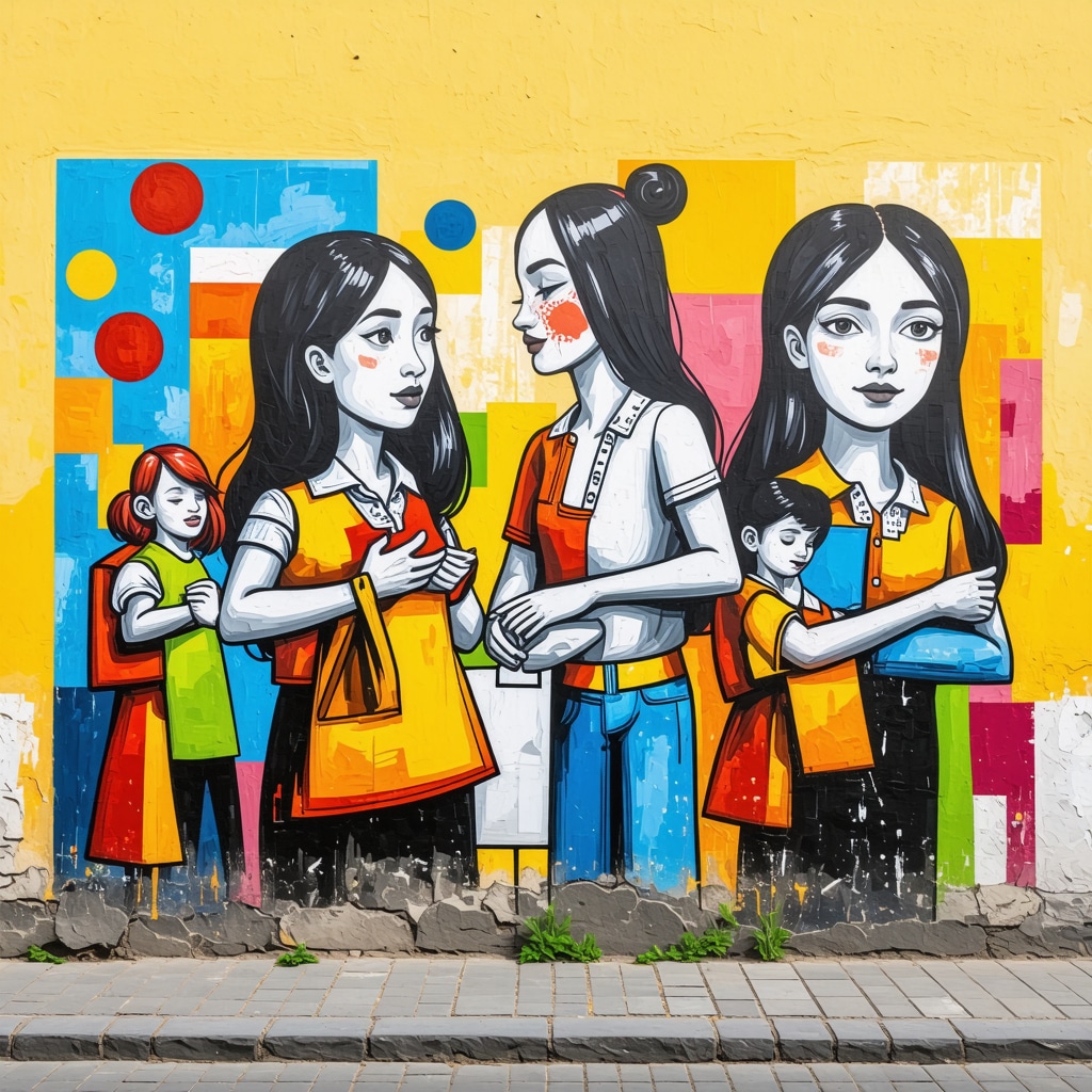 Colorful mural in Tirana's Blloku district blending traditional Albanian motifs with modern graffiti