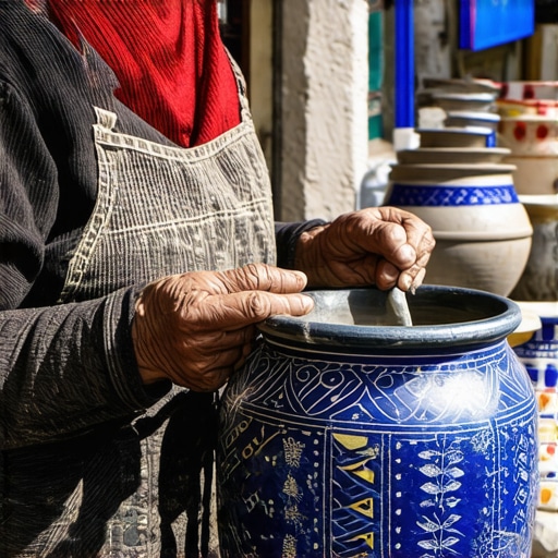Local artisans creating traditional pottery and textiles in Gjirokastër, Albania