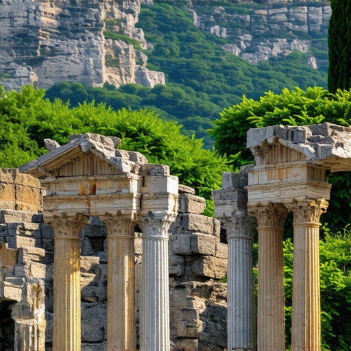 Balkan Archaeological Site Landscape Scenic view of ancient ruins surrounded by natural beauty in the Balkans
