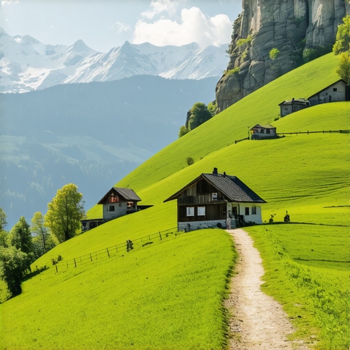 Balkan Mountains and Traditional Villages in Spring 2024 Scenic view of Balkan mountains with traditional villages and hiking trails in spring