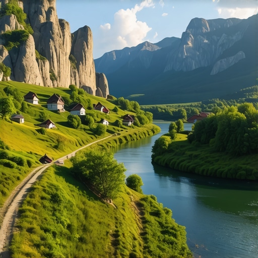Scenic view of Balkan mountains, rivers, and villages