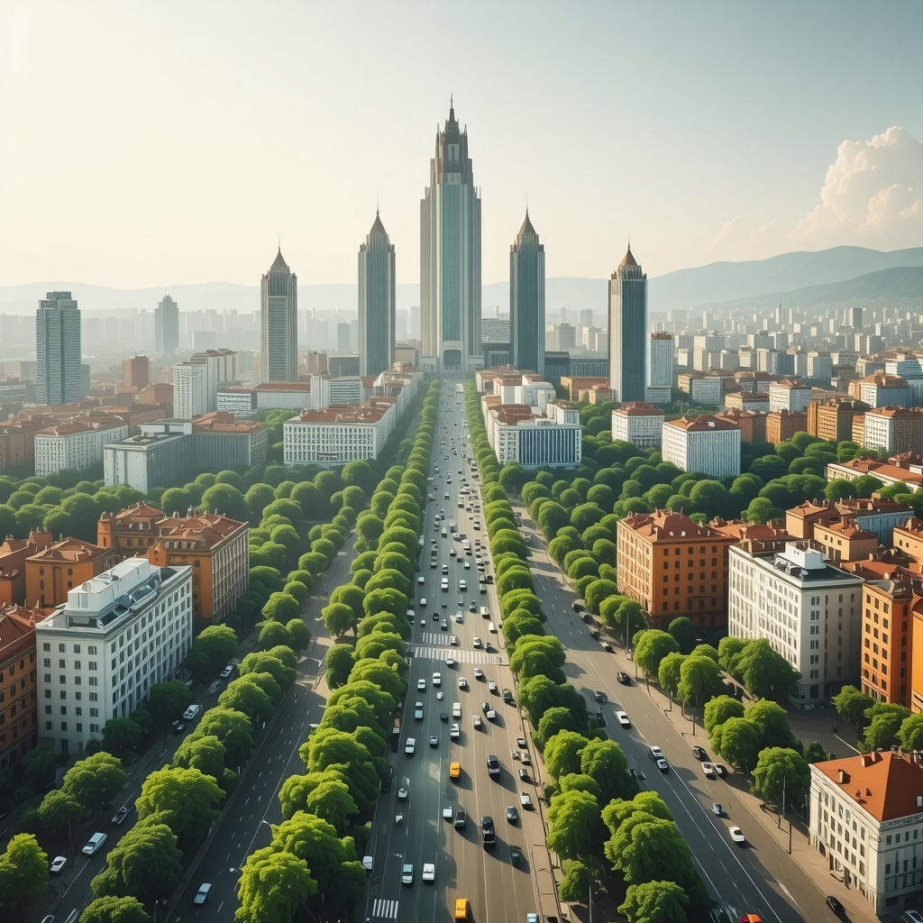 Cityscape of Bucharest with modern buildings and AR experiences