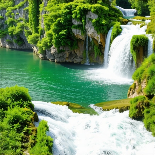 Cascade în Parcul Național Krka, Croația Panoramă a cascadei Krka cu peisaje naturale spectaculoase