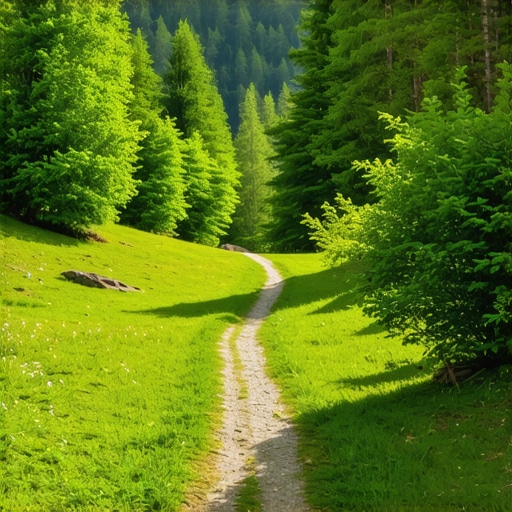 Hiking trail through lush Biograd Forest in Slovenia during springtime