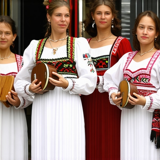 People in traditional costumes dancing at Balkan festival