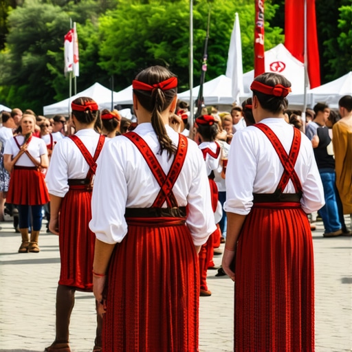 Festival cultural tradițional balcanic cu costume și decorațiuni tradiționale
