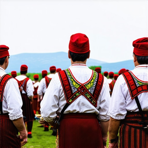 Festival tradițional albanez plin de culoare și tradiție Scene autentică de festival tradițional albanez cu costume și ritualuri