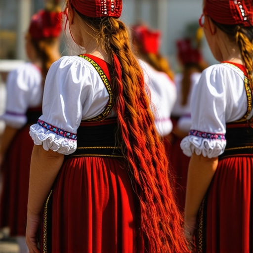 Participare la un festival tradițional balcanic cu costume colorate și muzică autentică