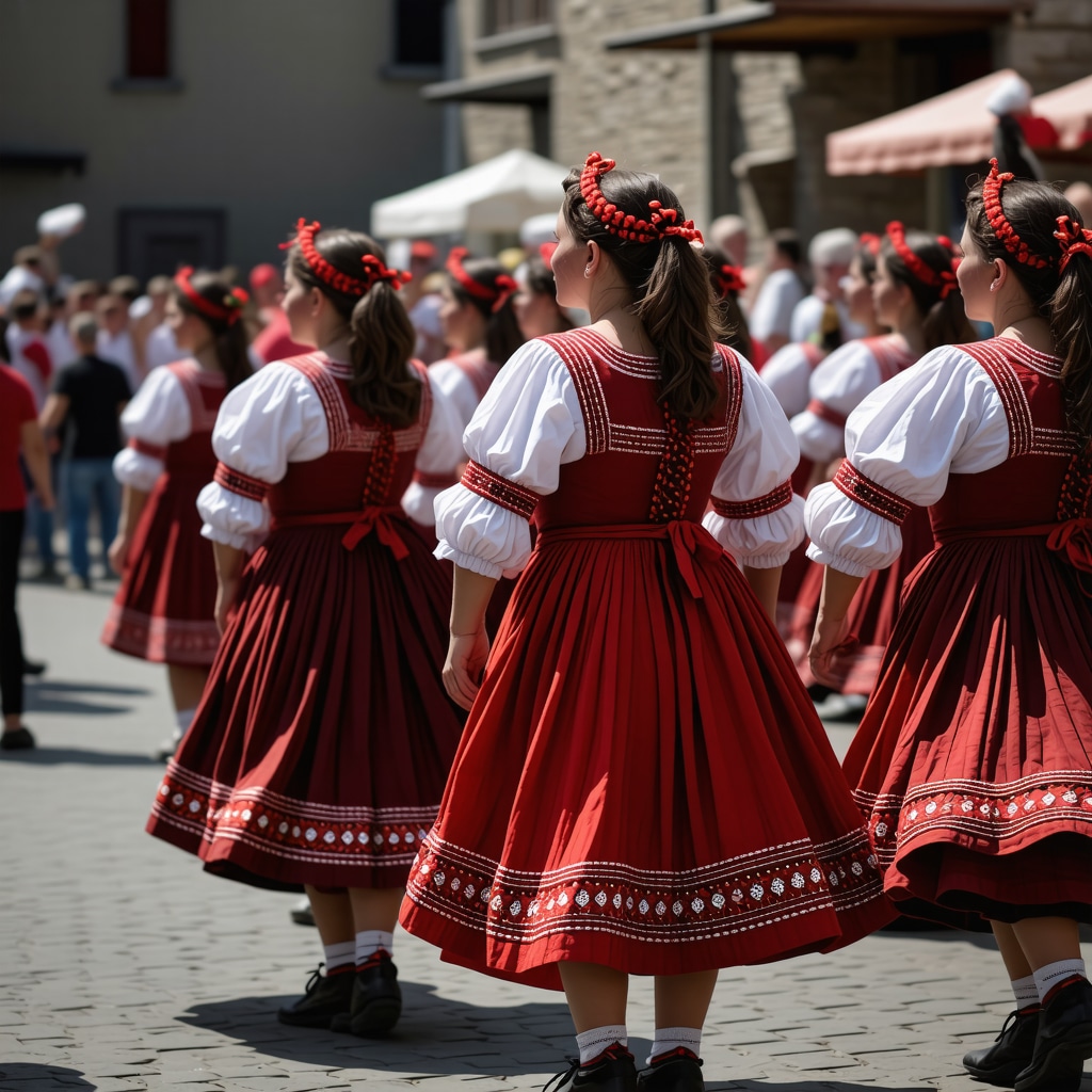Scenă de festival tradițional balcanic cu costume tradiționale și dansuri
