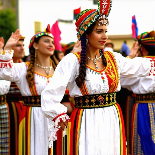Tineri în costume tradiționale turcești dansând la festival în Bursa