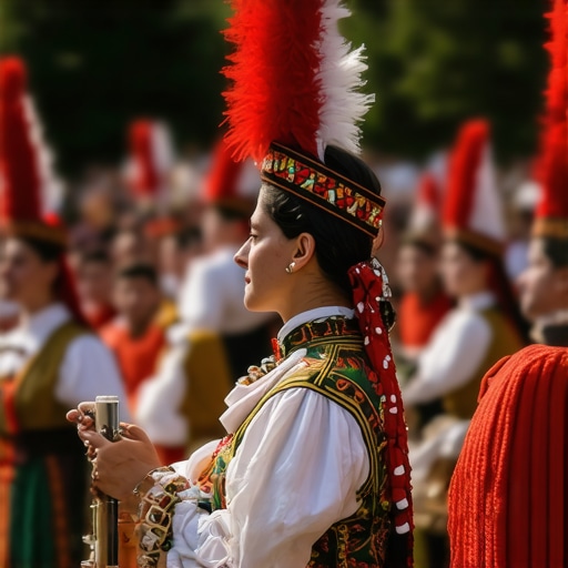 Festival tradițional în Kosovo, dans și muzică populară Festival tradițional în Kosovo cu dansatori și muzicieni, scena culturală vibrantă