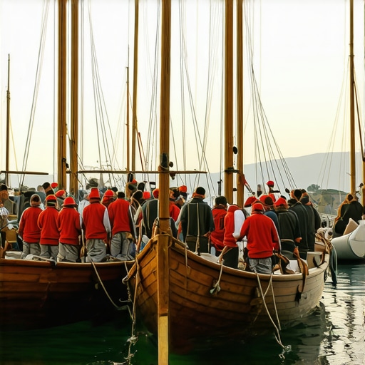 Traditional Croatian maritime festival with fishermen and wooden boats in Șibenik