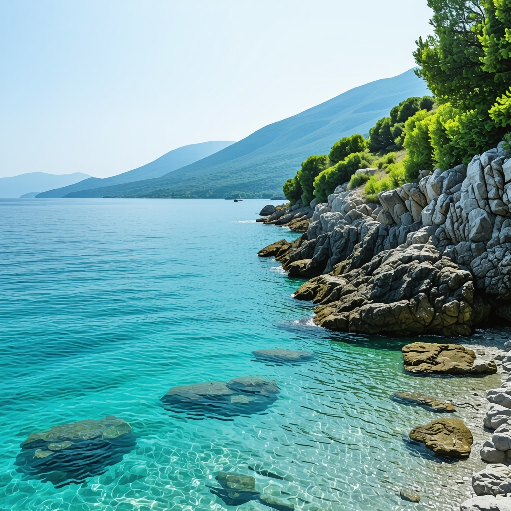 Scenic view of secluded beaches with clear waters and lush greenery along Montenegro's coast in 2025
