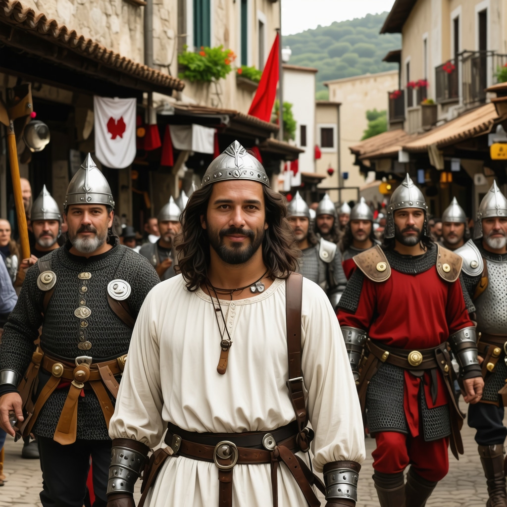 People dressed in medieval costumes participating in a cultural festival in the Balkans