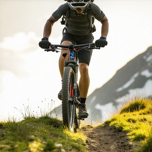 Professional mountain biker on a challenging trail in Pirin with scenic alpine views.
