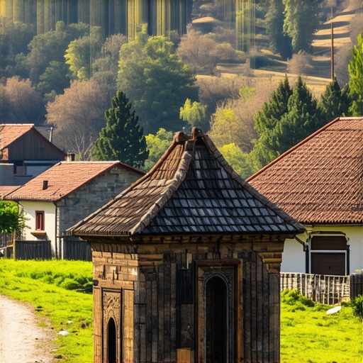 Scenic view of Balkan mountains with traditional villages in spring