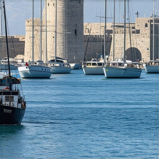 Scenic panorama of Canakkale with historic forts and boats