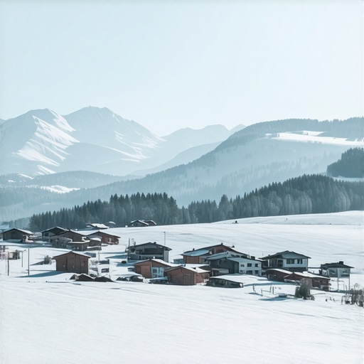 Peisaj montan cu zăpadă și sat tradițional în Bansko, Bulgaria