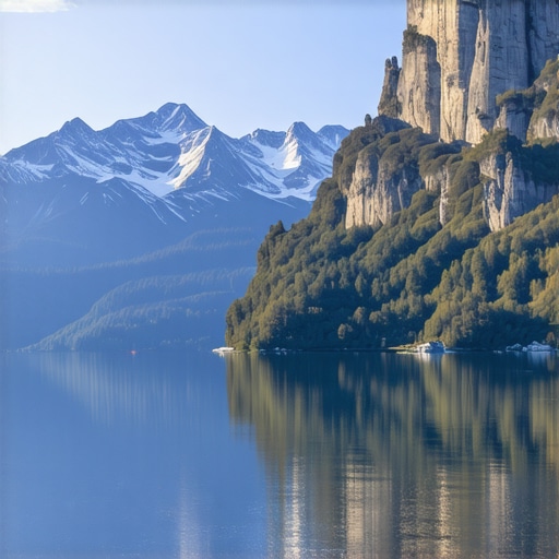 Peisaj montan cu lacul Bohinj și vârfuri acoperite de zăpadă în Slovenia