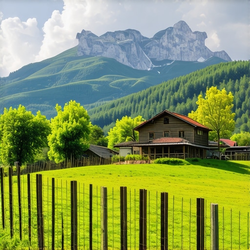 Peisaj montan tradițional în Macedonia de Nord Peisaj montan cu sat tradițional în Macedonia de Nord