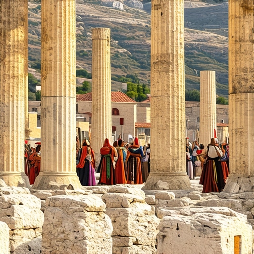 Ancient archaeological site with lively cultural event in the Balkans