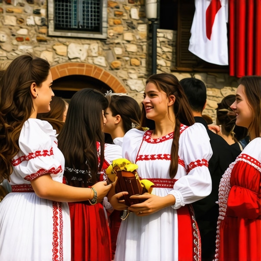 Traditional Grazanica Scene Colorful scene of Grazanica with traditional costumes and historic sites.