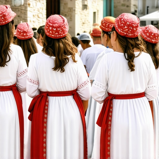Traditional festival in Santorini with local costumes and lively crowd