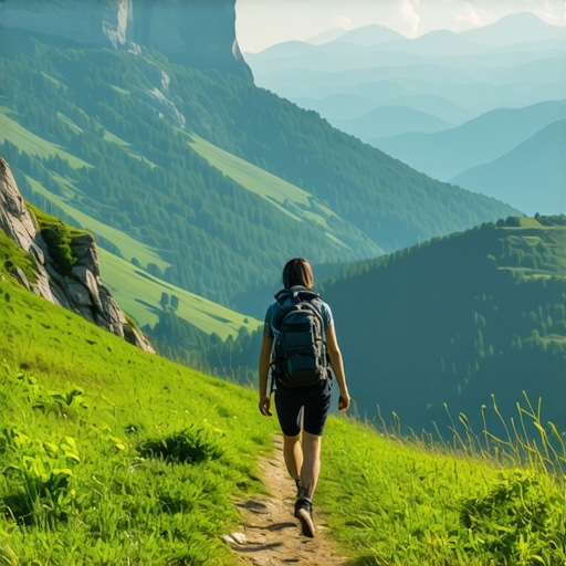 Trail in the Balkans mountain landscape Scenic mountain trail in Balkans with lush greenery and mountain peaks