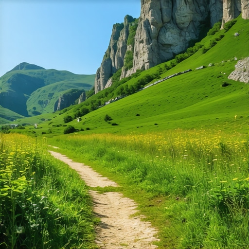 Trasee montane în Bosnia și Herțegovina 2024 Trail in the mountains of Bosnia and Herzegovina with lush greenery and rugged peaks