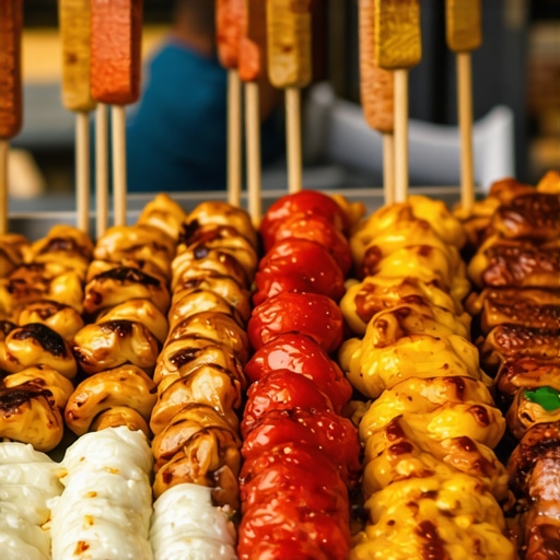 Authentic Istanbul street food scene Street food stand in Istanbul with kebabs and mezes, vibrant and colorful