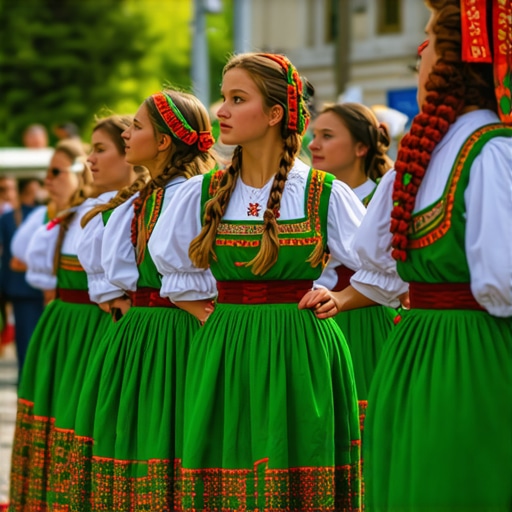 Balkan Festival 2024 Colorful scene of Balkan festival with traditional costumes, music, and dance
