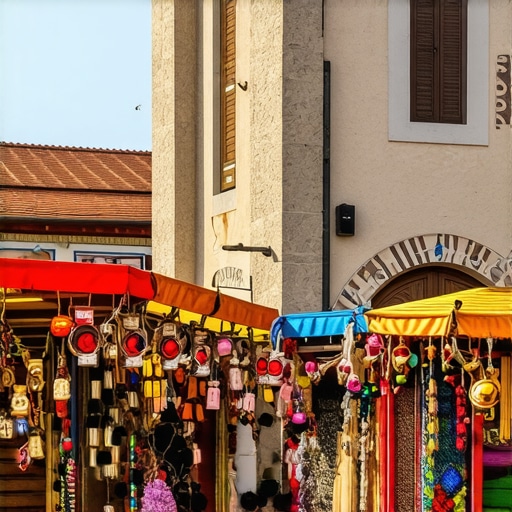 Colorful Balkan marketplace with traditional decorations and lively atmosphere