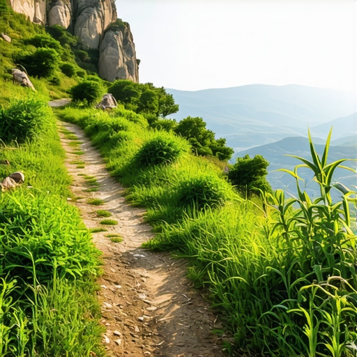 Scenic mountain trail in Pelion with lush greenery and expert hikers