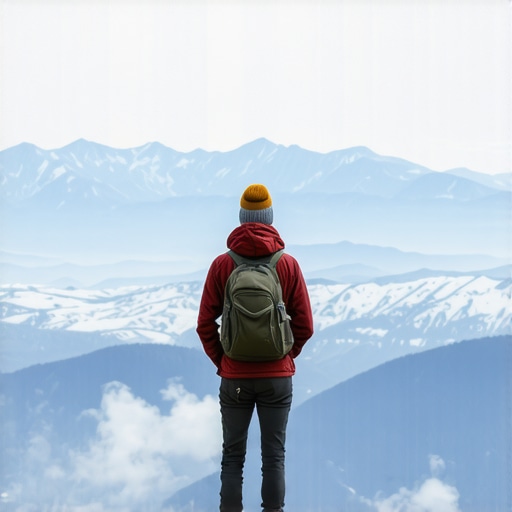 Hiker overlooking mountain landscape in Balkan region