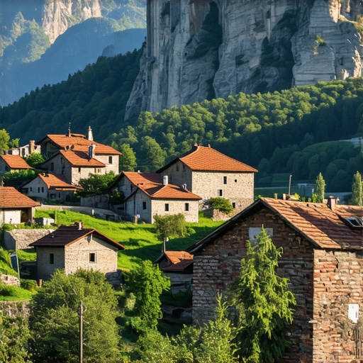 Peisaj Montan Balcanic 2024 Peisaj montan balcanic cu sate tradiționale și peisaje spectaculoase