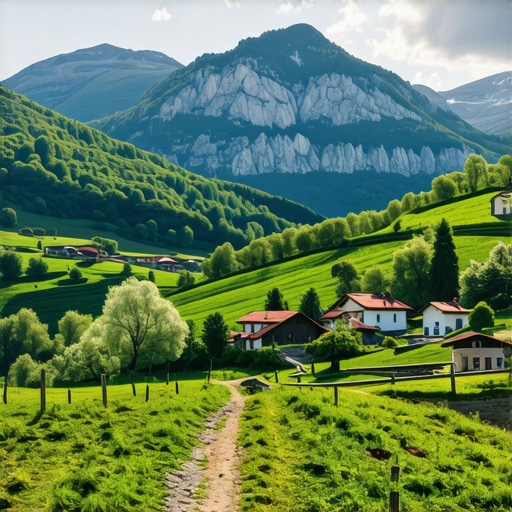 Peisaj montan balcanic cu sate tradiționale și natură luxuriantă Vedere panoramică a munților balcanici cu sate și peisaje naturale